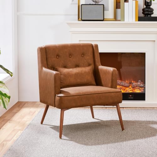 Yaheetech Accent Chair, Mid-Century Modern Armchair, Retro Brown