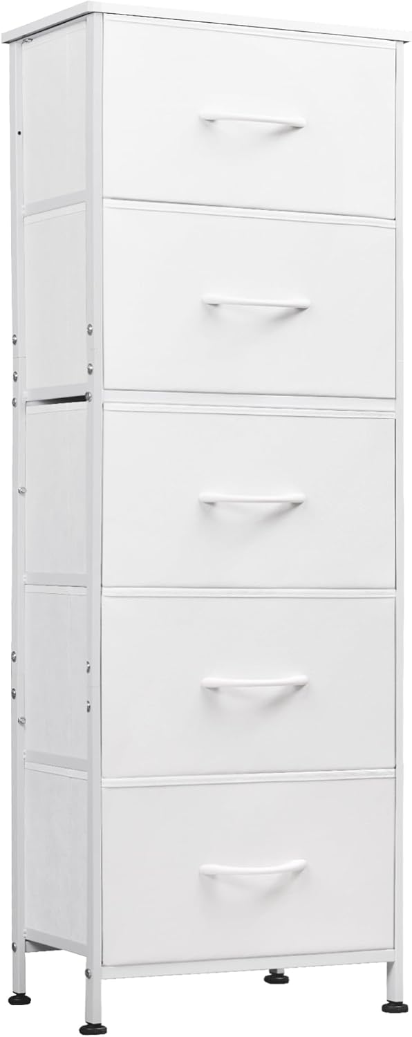 WLIVE Tall Dresser for Bedroom, 5 Drawer Dresser, White
