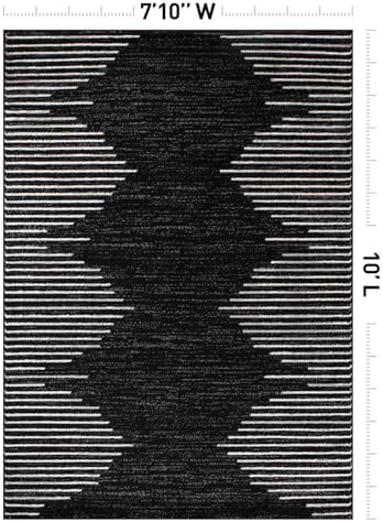 Rugshop Bohemian Stripe Stain Resistant Large Area Rug Black 7'10" x...