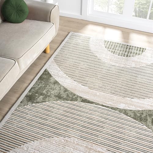 Abani Mid-Century Green Arch Washable Area Rug – 6' x 9' – Modern Geo...