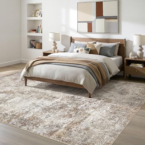 10x14 Area Rugs for Living Room Washable Abstract Rug Brown/Grey