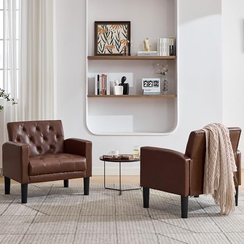 TYBOATLE Leather Accent Chairs Set of 2, Tufted Armchairs for Living Room