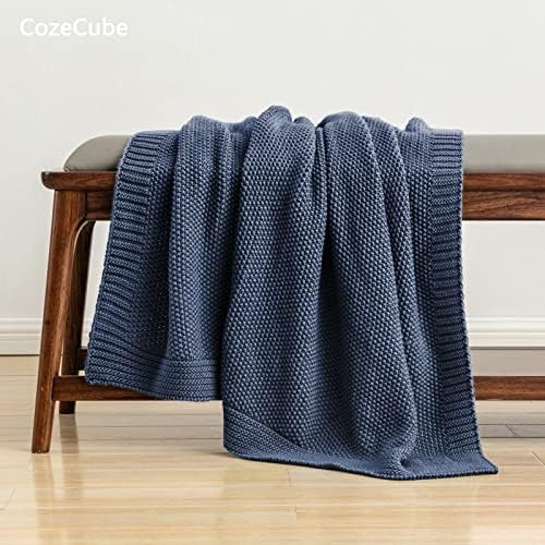 CozeCube Dusty Blue Seed Stitch Throw Blanket 50"x60", Farmhouse Decor