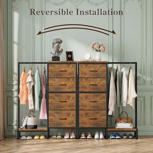 HIGDBFE Tall Dresser 44''H with Hanging Rack, 4 Drawers Small Closet ...