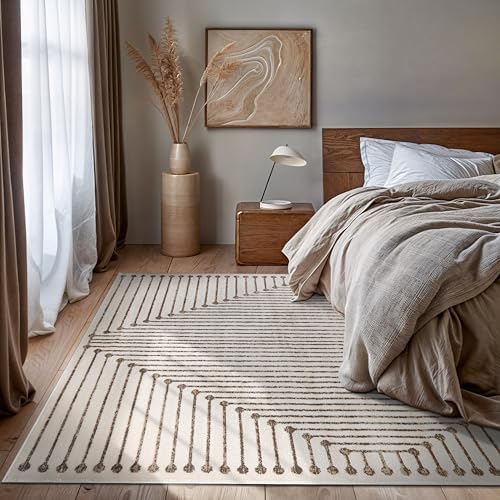 Rugshop Abstract Line Pattern Neutral Decor Area Rug Beige 7' 10" x ...