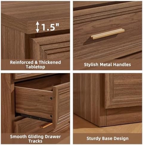 RWYHG 55.1" Wide Farmhouse 6 Drawers Dresser for Bedroom, Light Walnut