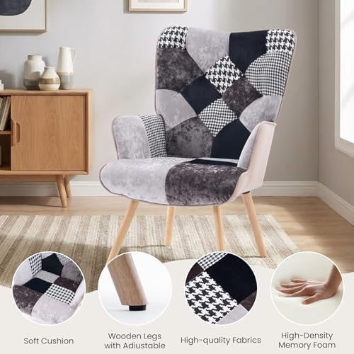Joysoul Living Room Accent Chair Modern High Back Arm Chair, Houndstooth Patt...