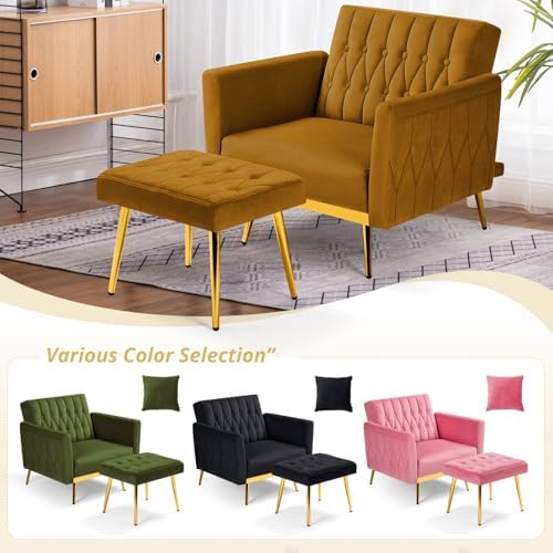 Velvet Accent Chair w/Ottoman & Adjustable Backrest, Ginger