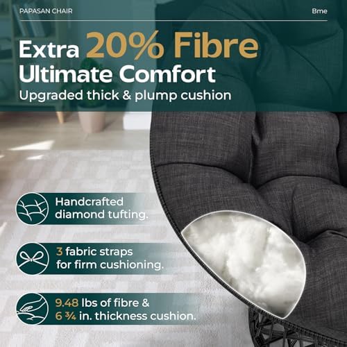 Bme 40" Wicker Papasan Chair, 360° Swivel, Onyx Stone - Black Base