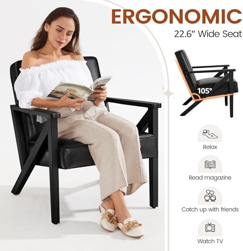 Yaheetech Mid-Century Modern Accent Chair, Lounge Chair, Black