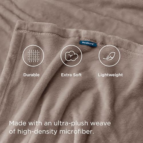 Bedsure GentleSoft Fleece Bed Blankets Queen Size Light Brown - Soft Lightwei...