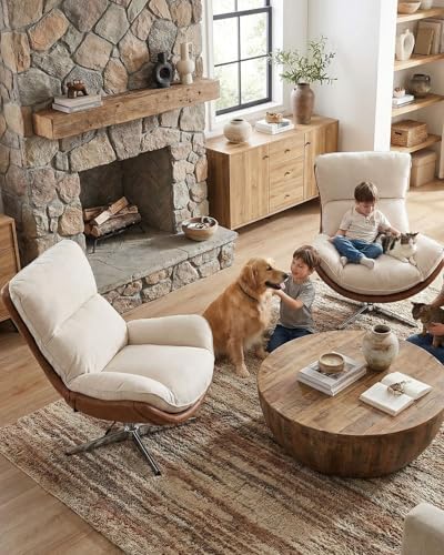 LukeAlon Set of 2 Linen Swivel Lounge Chair, Beige