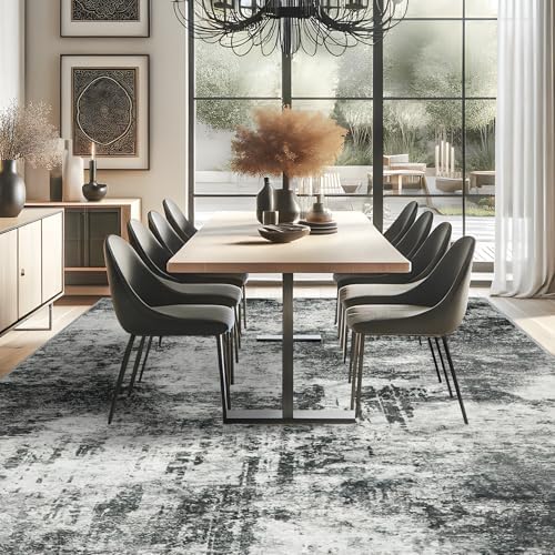RUUGME 9x12 Abstract Area Rug: Large Non Slip Living Room Rugs Dark Grey