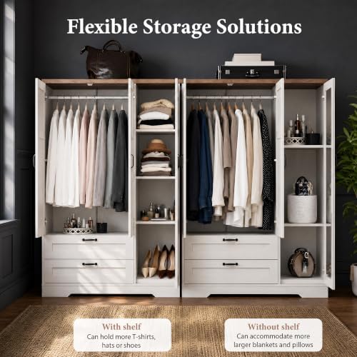 Yechen 3-Door Wooden Armoire Wardrobe Closet with Drawers and Shelves, Bedroo...
