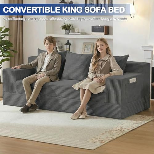 2 in 1 Convertible Boneless Couch Bed, Corduroy futon Sofa Bed, Compression F...