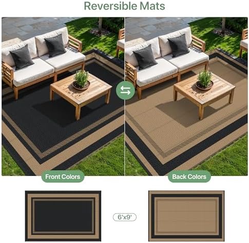 GENIMO Outdoor Rug, Waterproof Plastic Rugs for Patio, 6'x9' Mocha Brown