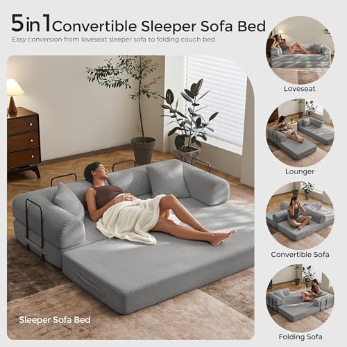 79" Convertible Futon Sofa Bed,Boneless Couch for Living Room | Light Gray