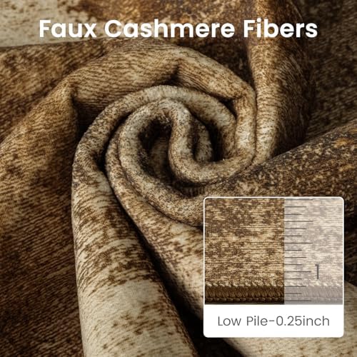 Merelax 8x10 Brown Washable Area Rug Non-Slip Faux Wool Abstract Rug