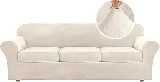 H.VERSAILTEX Modern Velvet Plush 4 Piece High Stretch Sofa Slipcover Furniture by HVERSAILTEX