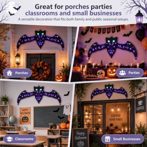 40.9 Inch Lighted Halloween Bat Decoration with Glowing Green Eyes and Purple...