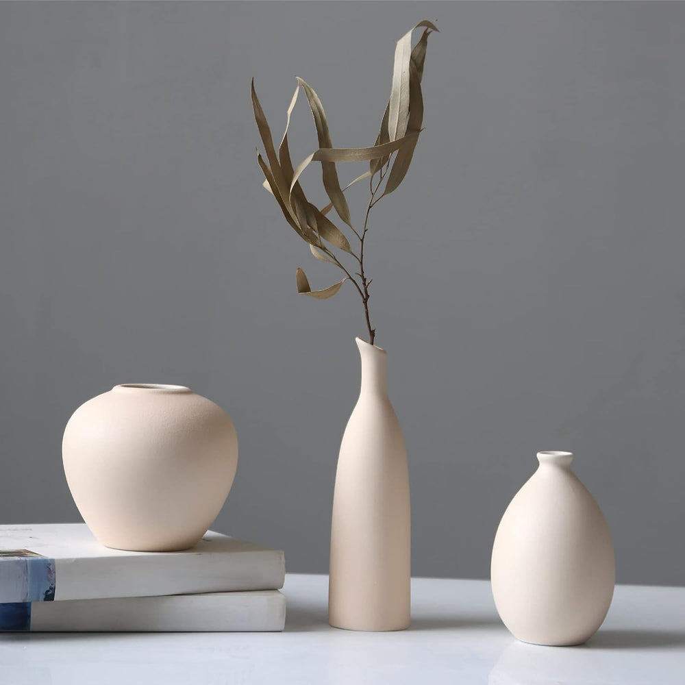 Ceramic Vase Set of 3, Minimalist Flower Vase for Rustic, Modern Farmhouse, L...