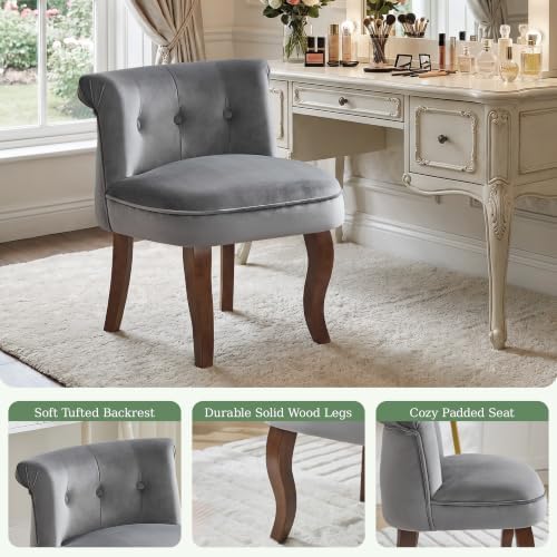 Velvet Vanity Chair with Back, Upholstered Makeup Vanity Stool, Grey