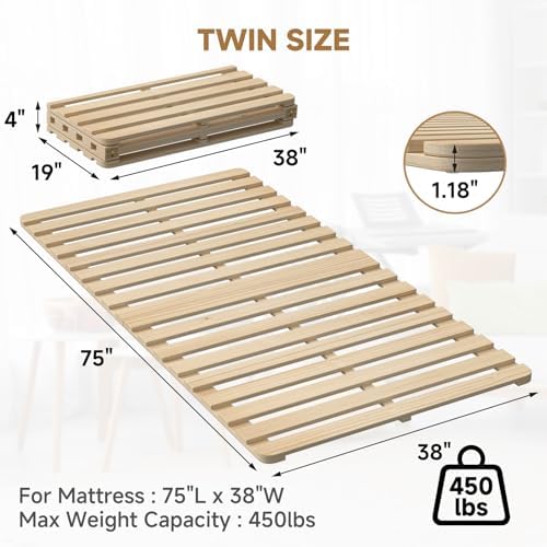 LILYPELLE Floor Bed Frame Twin, Foldable Tatami Bed Frame Futon Frame