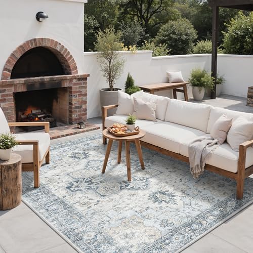 GENIMO Indoor Outdoor Rug, Washable for Patio and Deck, Light Blue, 5x8