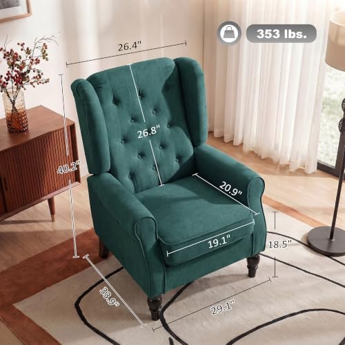 HOMCOM Comfy Accent Chair for Living Room, Wingback Armchair, Dark Green