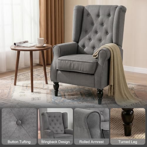 HOMCOM Comfy Accent Chair for Living Room, Wingback Armchair, Dark Gray