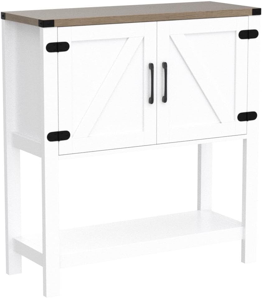 Mufico Console Table Coffee Bar Sofa Cabinet, 31.5Lx13.8Dx34.65H(White)