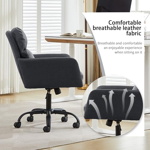 YITAI Adjustable Home Office Desk Chair with Comfy Square Mid-Back, Faux Leat...
