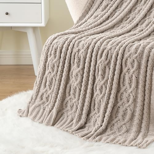 Battilo Light Grey Throw Blanket for Couch, Woven Chenille Knit Throw Blanket...