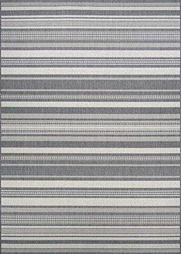 Couristan Recife Striped Washable Outdoor Area Rug, Silver Grey, 5 x 8 Ft