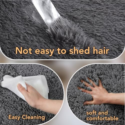 Topmaxcs Fluffy 8x10 Area Rug for Living Room – Grey Shag Plush Rugs