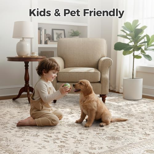 WITSHOCK 10x14 Area Rugs for Living Room Washable Vintage Rug Beige/Brown