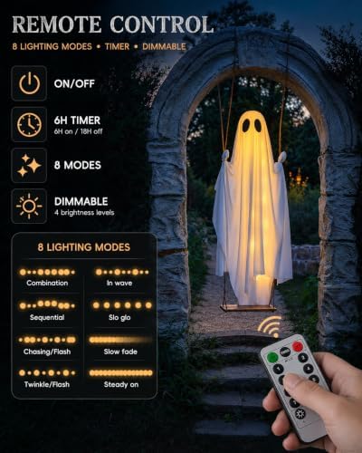Halloween Decorations Outdoor - 5 FT Large Hanging Swing Ghost Halloween Deco...