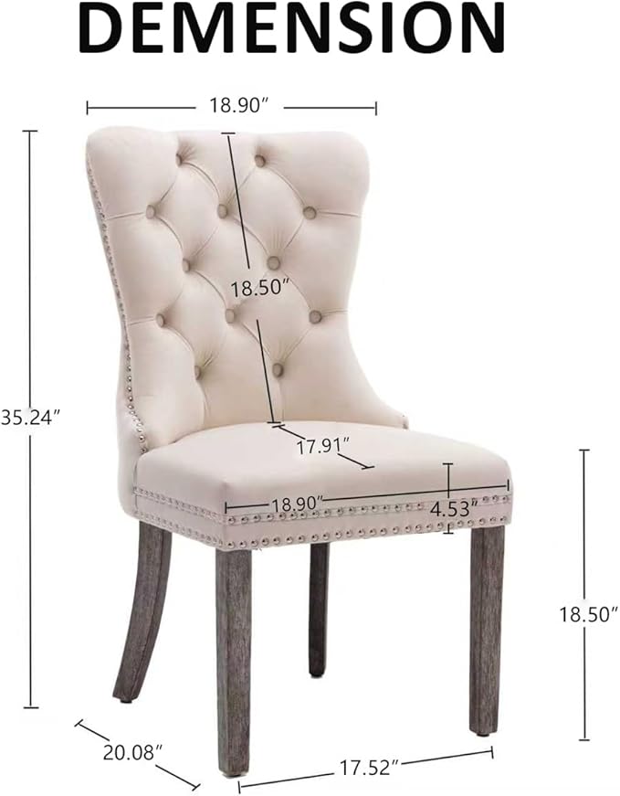 KCC Velvet Dining Chairs Set of 6, Upholstered High-end Tufted Dining Room Ch...