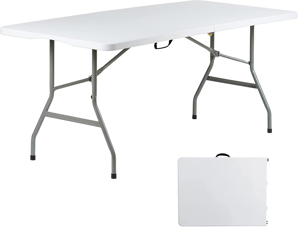Folding Table 6ft, Heavy Duty Foldable Plastic 6 Foot Banquet Table