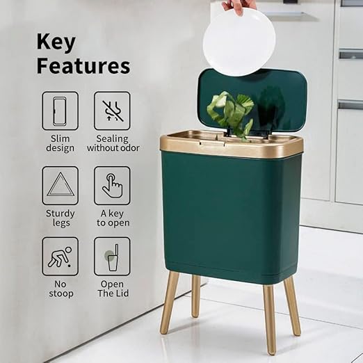 Procade Trash Can with Lid, Small Bathroom Garbage Can with Lid, Plastic Trash