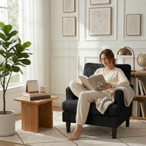 Kromax Accent Chair for Living Room, No Screws Assembly Required, Black
