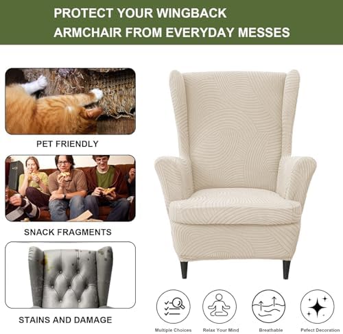 HAOYONG Wing Chair Slipcovers Printed Wingback Chair Covers 2 Pieces Wingback...