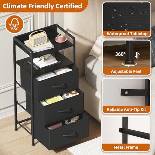 Somdot Nightstand with 3 Drawers, Fabric Dresser for Bedroom Bedside Table