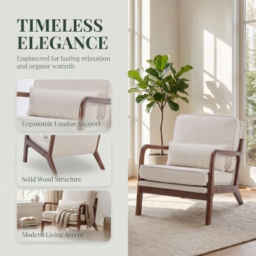 Mid Century Modern Accent Chair, Upholstered Lounge Chair,Beige