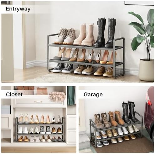 SNTD Expandable Metal Shoe Rack for Closet, Entryway & Garage, 2-Tier, Gr...