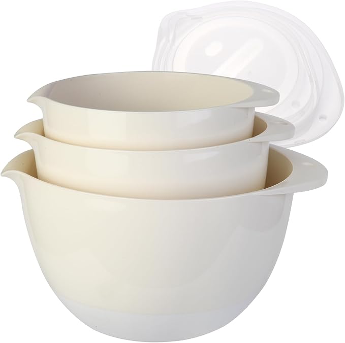 3 Plastic Mixing Bowls with Pour Spout, Lids and TPR Non-Slip Bottom, Small by JCXivan