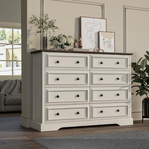 VVFLU Farmhouse 8 Drawer Dresser for Bedroom, 54" Wide Wood Dresser with...