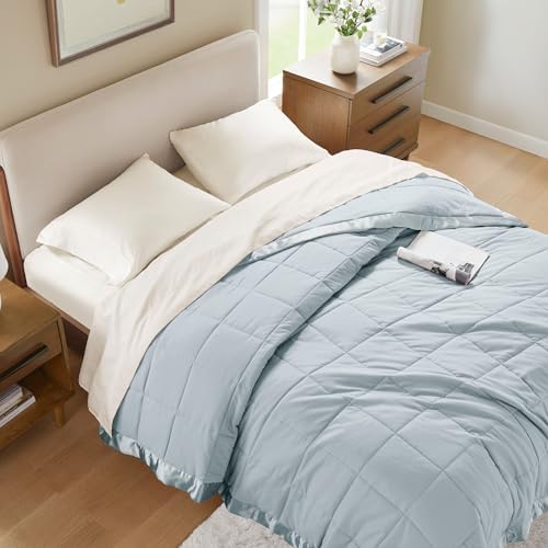 Madison Park Down Alternative King Size Blanket for Bed, Satin Trim, Blue