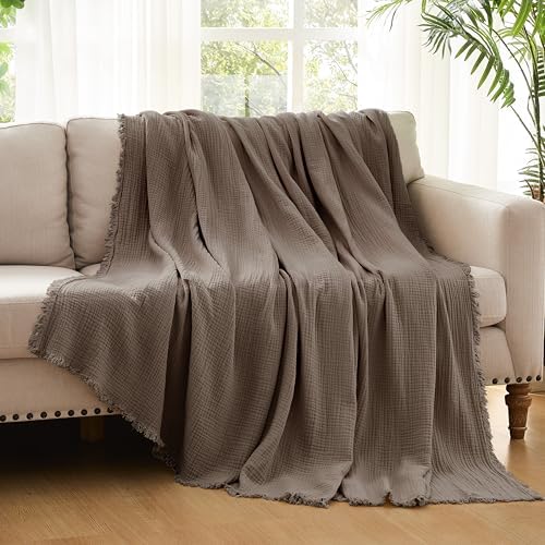 WDCOZY 100% Cotton Muslin Blanket King Size 4-Layer for Bed Breathable Lightw...