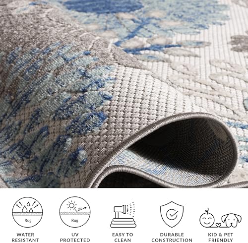 SAFAVIEH Washable Rug Outdoor Cabana Collection - 11' Square, Grey & Blue, Non-Shedding & Easy to Clean, Ideal for Patio, Backyard, Mudroom (CBN832F)
